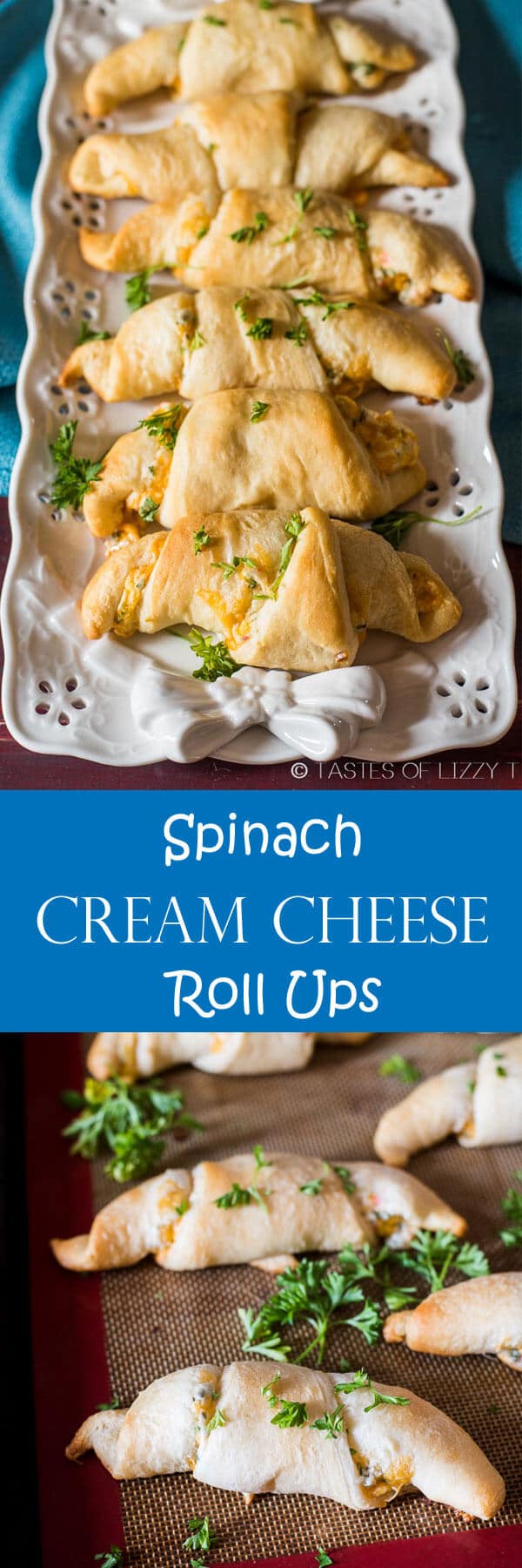 Crescent rolls stuffed with spinach, cheddar and cream cheese make a quick appetizer, lunch or snack. Get an extra dose of veggies!