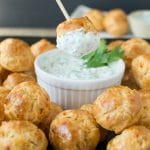 Chipotle Cheddar Gougeres with Chipotle Lime Dipping Sauce: Crispy gougere puffs flavored with chipotle and cheddar served with a cool cilantro lime dip. A great party appetizer!