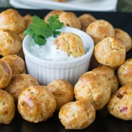 Chipotle Cheddar Gougeres w/ Cilantro Lime Dip - Easy Appetizer Recipe