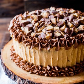 two layer peanut butter snickers cake