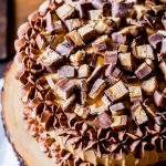 cake with snickers bars on top