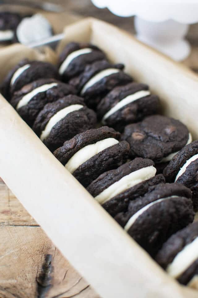 The Best Chocolate Sandwich Cookies: Rich double chocolate cookie sandwiches filled with vanilla buttercream.