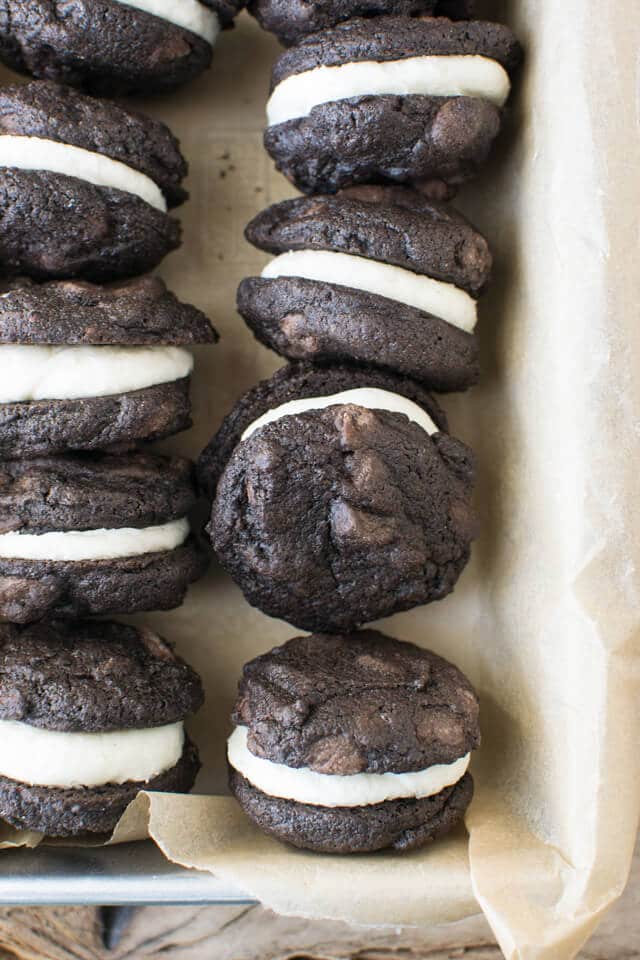 The Best Chocolate Sandwich Cookies: Rich double chocolate cookie sandwiches filled with vanilla buttercream.