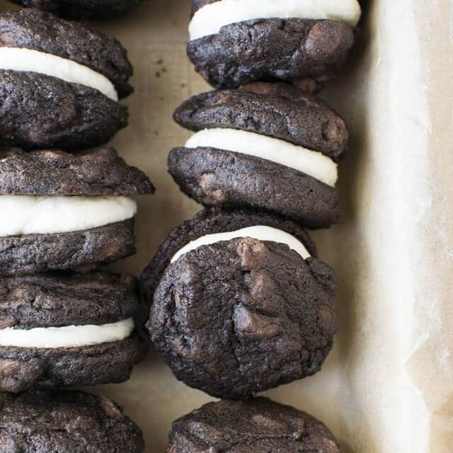 overhead view of homemade oreos