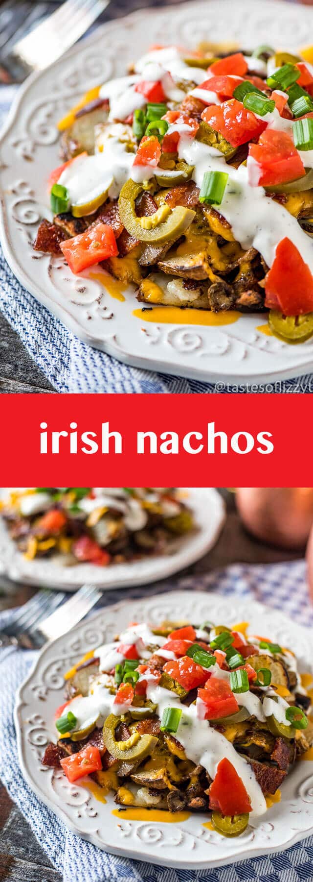 irish nachos recipe / potato nachos / fried potatoes / appetizer recipe / cheesy potatoes / game day food / tailgating / jalapenos / ranch