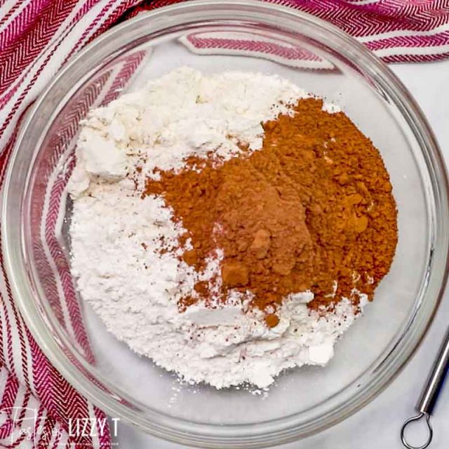 flour and cocoa powder in a pan
