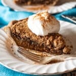 a piece of molasses pie on a plate