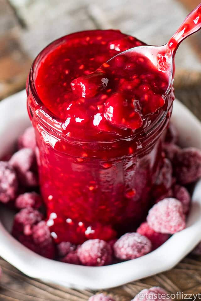 Use frozen or fresh raspberries to make this easy raspberry sauce. Perfect for cheesecakes, ice cream and pancakes!