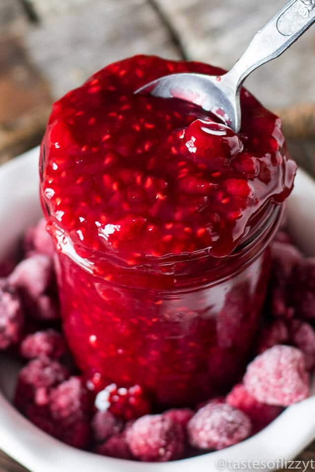 Use frozen or fresh raspberries to make this easy raspberry sauce. Perfect for cheesecakes, ice cream and pancakes!