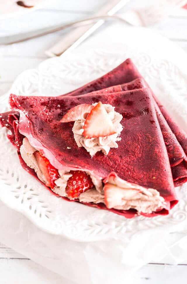 Red Velvet Crepes with Chocolate Whipped Cream - Tastes of Lizzy T