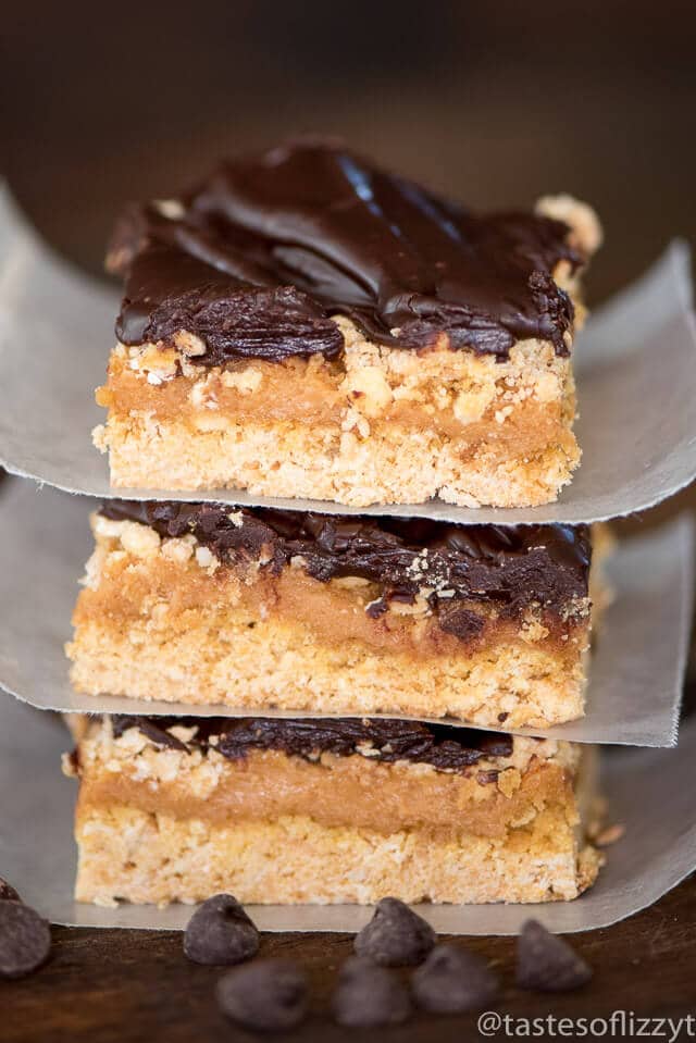 These irresistible "everything" chocolate peanut butter ooey gooey bars have something everyone will love: peanut butter, caramel, melted chocolate, oats and cream cheese.