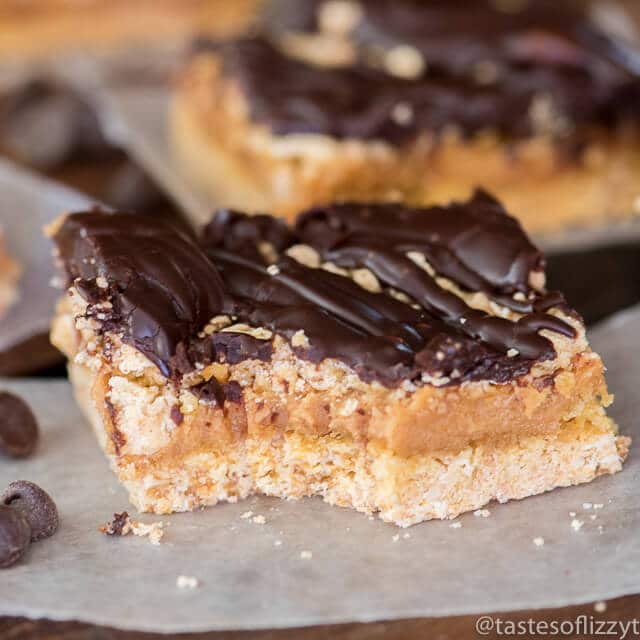 Ooey Gooey Bars {Stuffed With Peanut Butter, Caramel and Chocolate}
