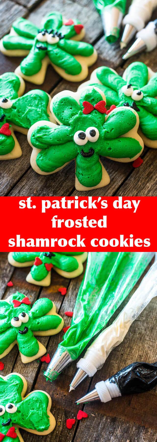St. Patrick's Day Frosted Shamrock Cookies {3 Leaf Clover Cookie Tutorial} Mr & mrs Shamrock Cookies / Clover cookies / frosting / recipe