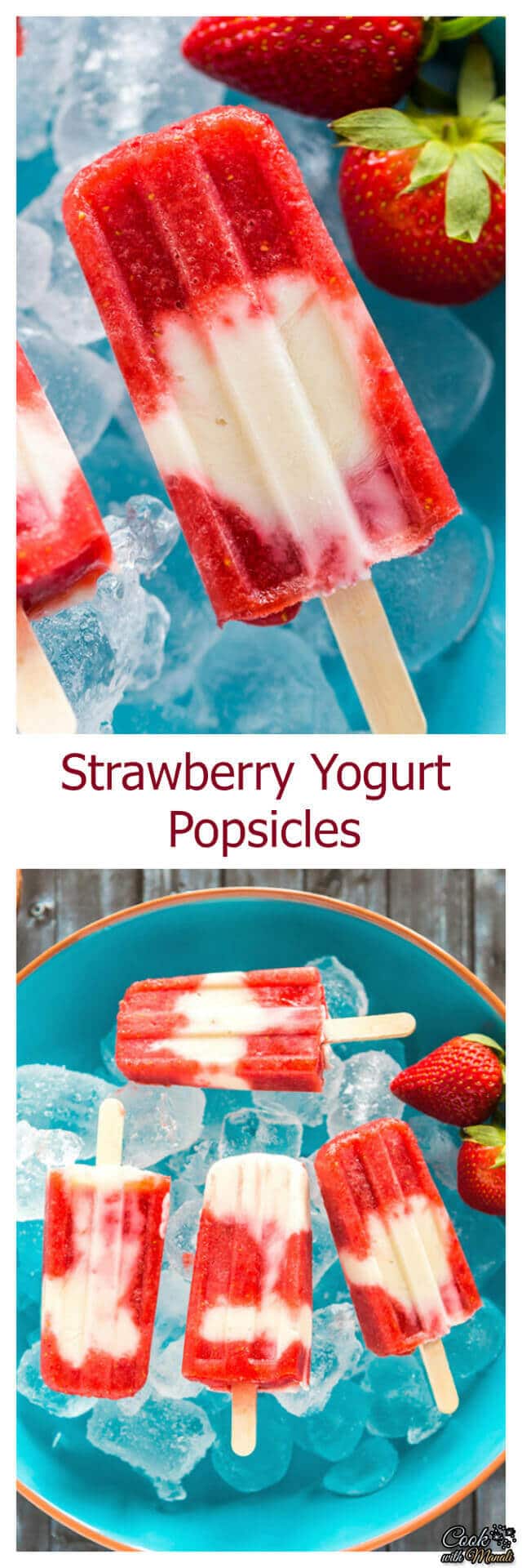 easy strawberry yogurt popsicles / healthy snack for kids / Greek yogurt popsicle recipe / no refined sugar / 5 ingredients / summer snack