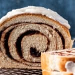 a loaf of cinnamon swirl bread on a table