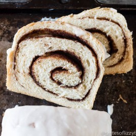two slices of cinnamon swirl bread