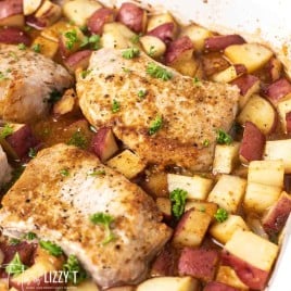 Pork Chop Potato Bake in a casserole