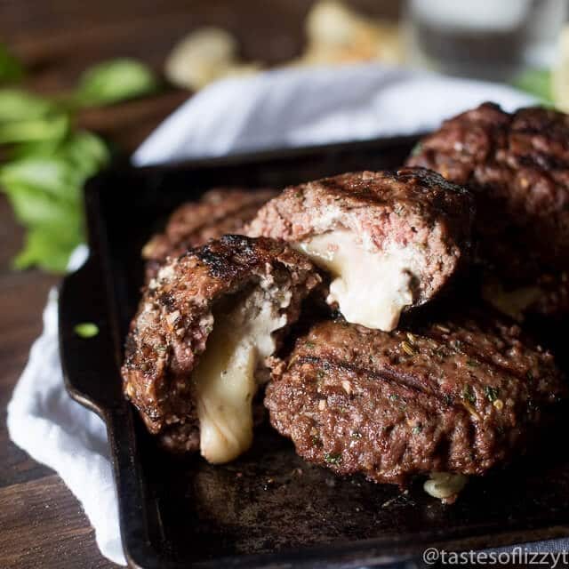 pile of cheese stuffed lasagna burgers