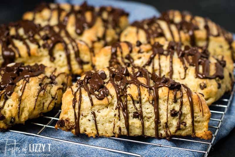 chocolate chip scones on a cooling rack