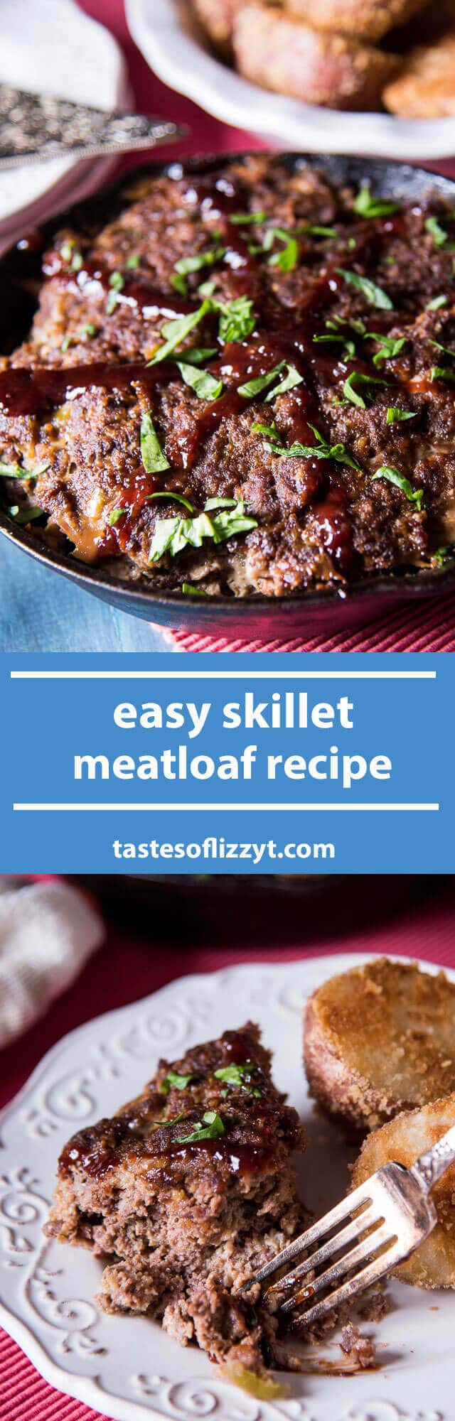 A classic Amish recipe. Just 7 ingredients in this easy skillet meatloaf with the tangy flavor of barbecue sauce. Decorate the top like a wagon wheel! easy dinner recipe / easy meatloaf recipe / amish recipe