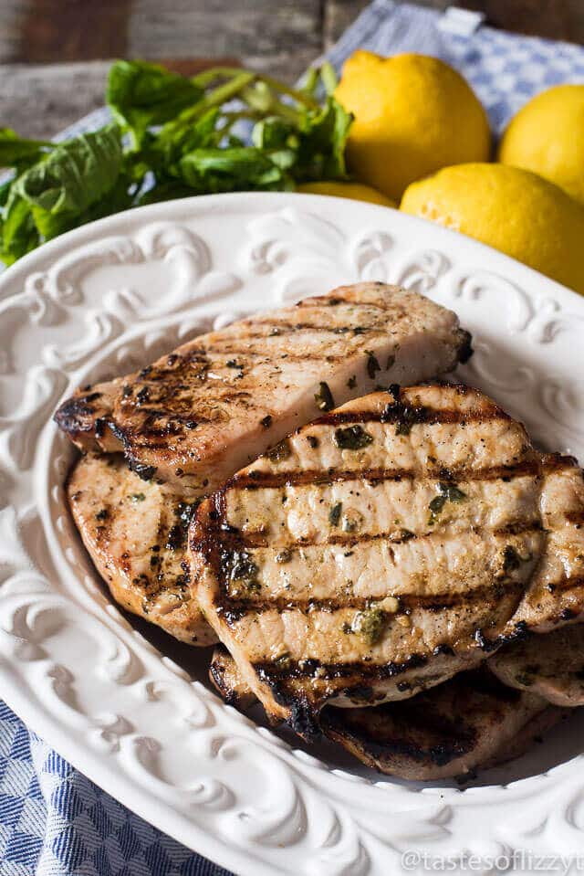 platter of marinated grilled pork chops