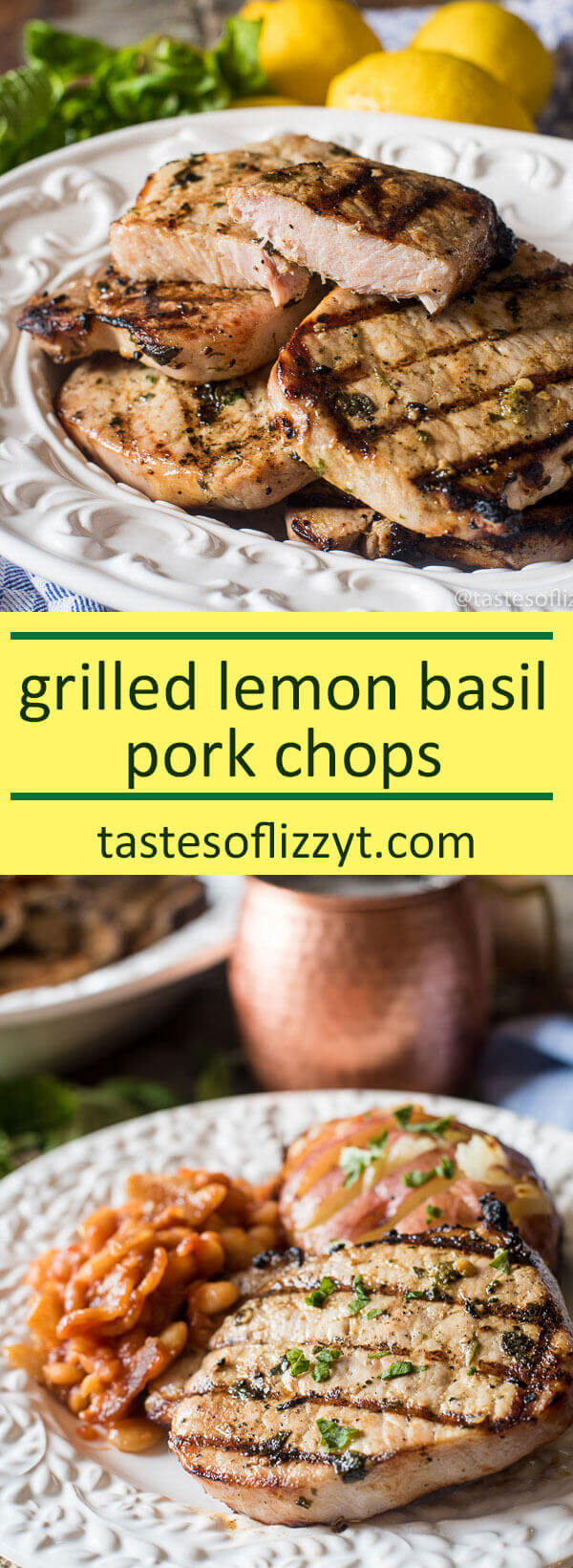 An easy, 4-ingredient marinade makes for the most tender Grilled Basil Lemon Pork Chops. Throw ingredients together in under 5 minutes, marinate, and grill! paleo recipe, whole30 recipe idea / whole30 picnic