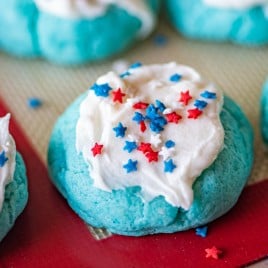 patriotic cake mix cookies on a mat