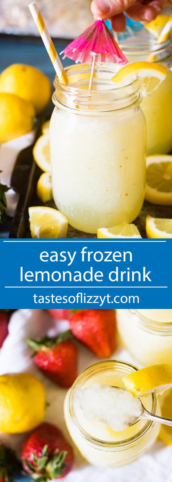 Cool down with this easy frozen lemonade drink at your next picnic. Uses fresh lemon juice and is easily sweetened to your tastes. Throw in some strawberries for a strawberry lemonade flavor! how to make frozen lemonade / summer kids drink / summer drink for kids