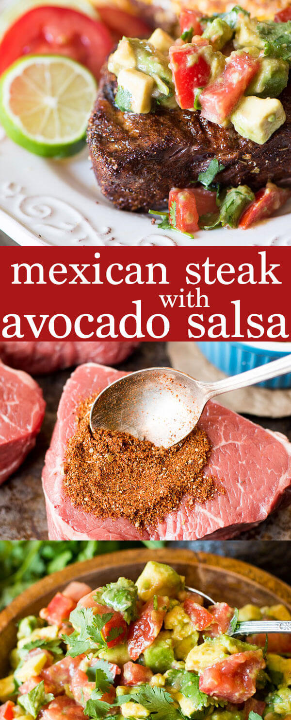 An easy spice blend makes this Mexican steak a quick, healthy dinner solution. Top with cream avocado salsa. Paleo and Whole30 recipe idea! how to grill steak / how to cook steak