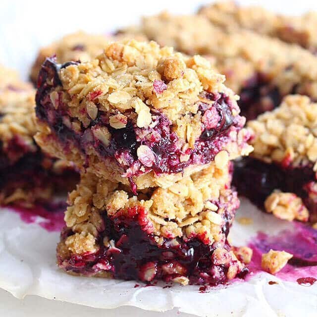 stack of two blueberry crumble bars