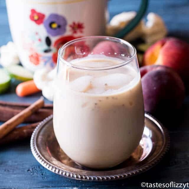 protein shake in a glass cup