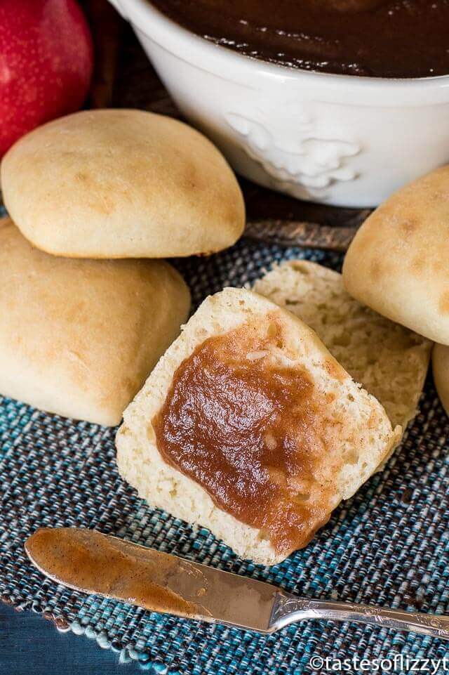 homemade apple butter on biscuits