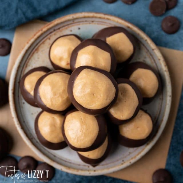 overhead view of plate of buckeye candies