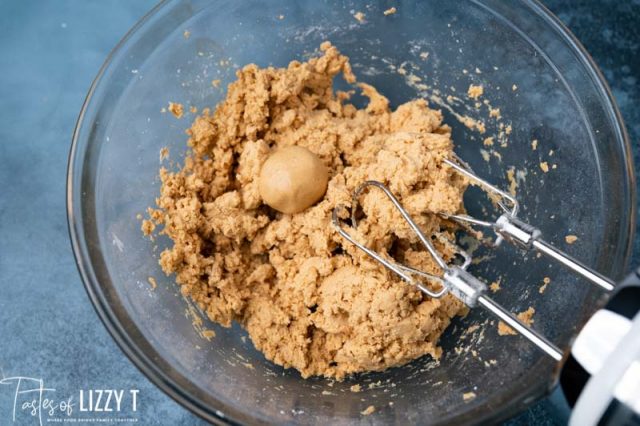 buckeye batter in a bowl with a mixer