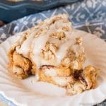 plated slice of pumpkin cinnamon roll bake