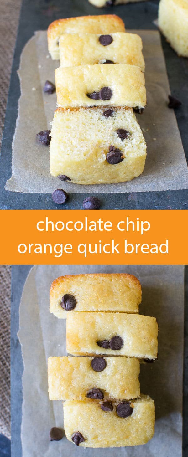 One-bowl, tender, melt-in-your-mouth chocolate chip orange quick bread, wonderful for holiday gifting! Makes 8 mini loaves.