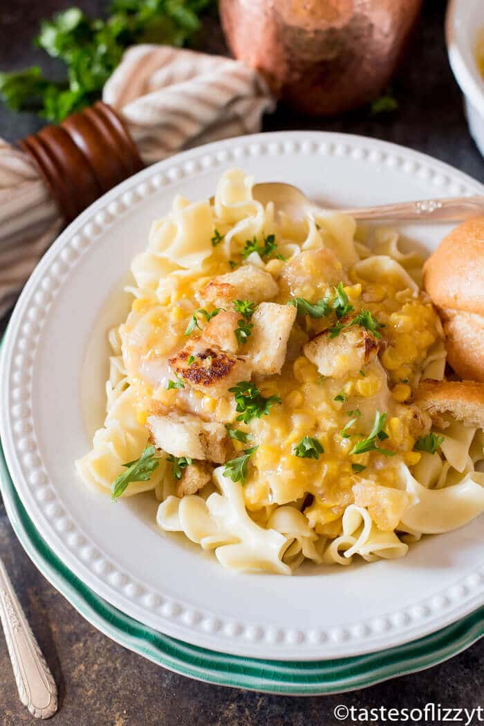 plate of cream corn pork chops casserole