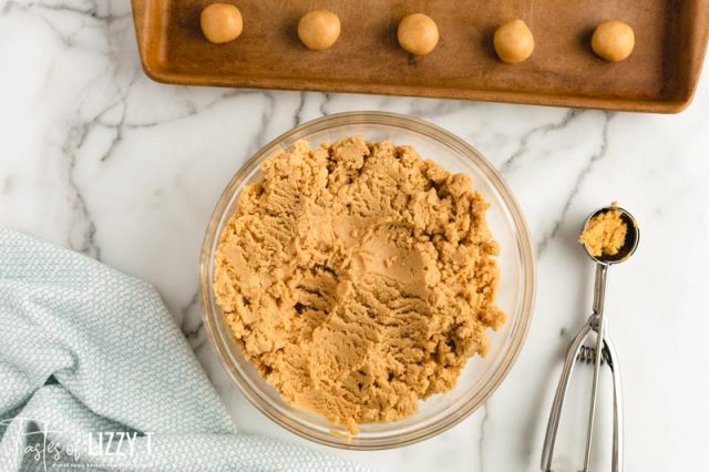 peanut butter cookie dough in a mixing bowl