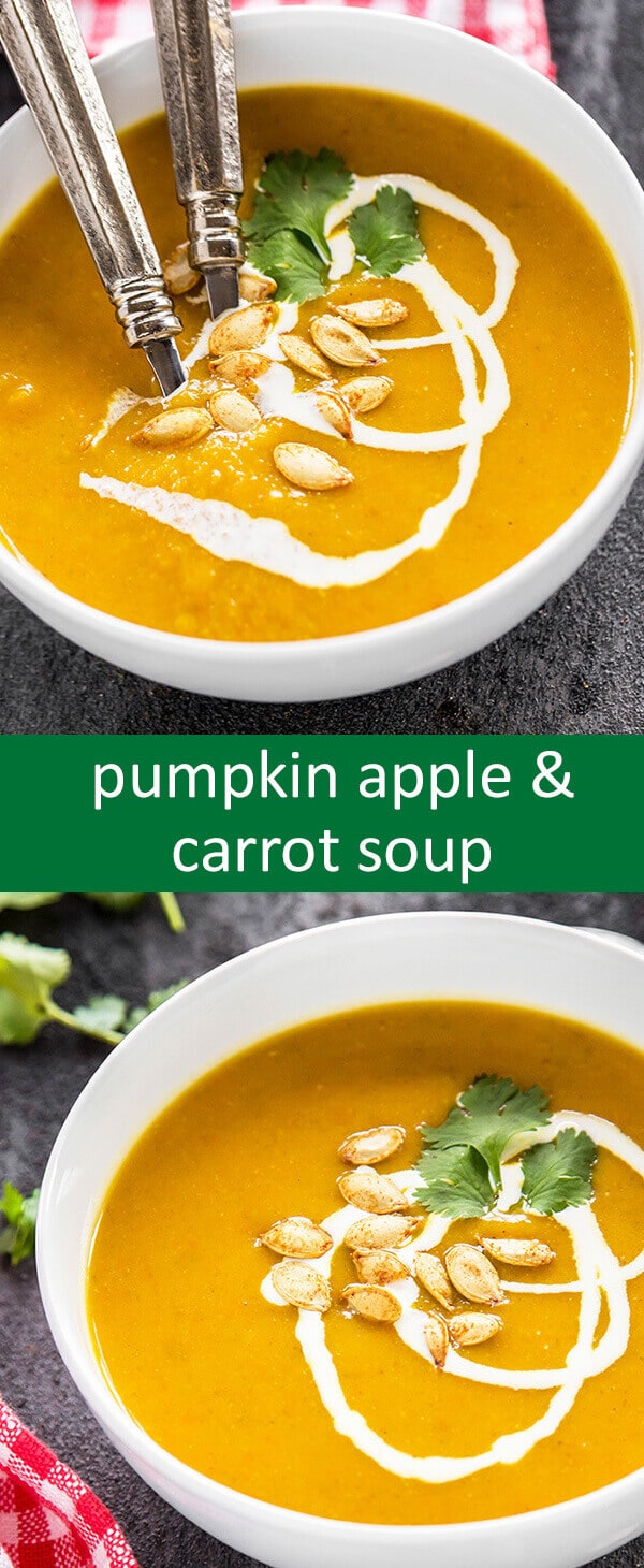 This Pumpkin Apple & Carrot Soup is lightly spiced, really comforting and will warm your guests before the big meal.