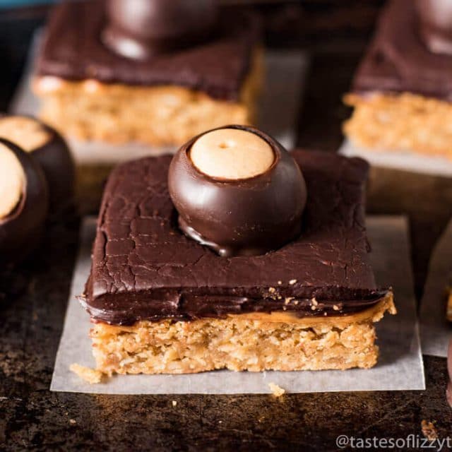 oatmeal bars with chocolate and buckeye on top