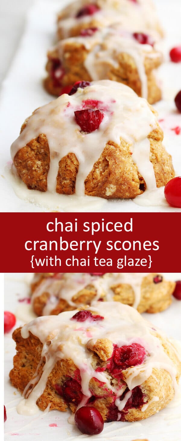 Chai spices bring a hint of warm spice to these Cranberry Scones that compliments the cranberries perfectly. Don't forget Chai tea glaze!