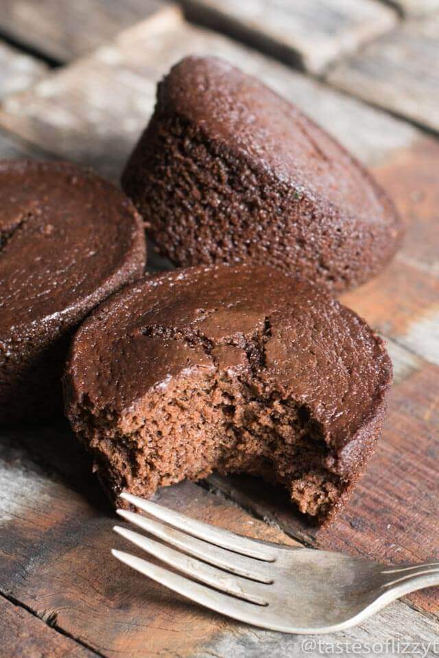 chocolate veggie muffins with a fork