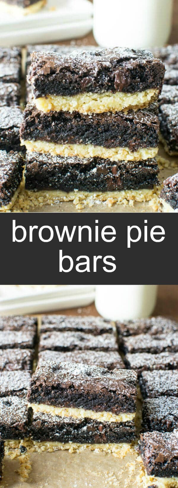Brownie Pie Bars brownie/ pie/ bars/ chocolate/ Classic comfort food desserts of brownie and pie combine to make brownie pie bars. Rich and fudgy brownies on top of a buttery pie crust!