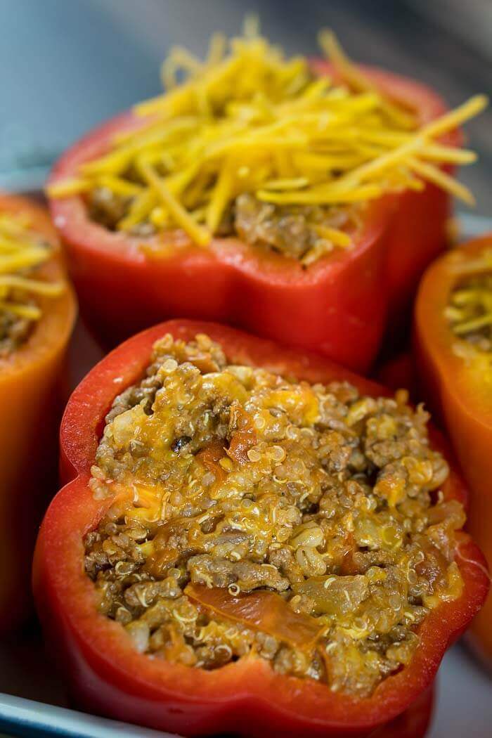 close up of stuffed peppers