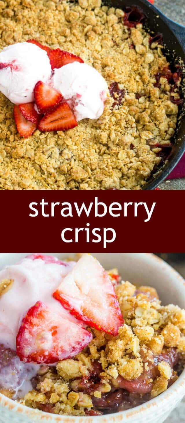 Strawberry Crisp homemade/ fresh strawberries / streusel / crisp recipe Crispy, fruity and absolutely delicious this Strawberry Crisp is a fun and tasty treat that whips up in just a few minutes!