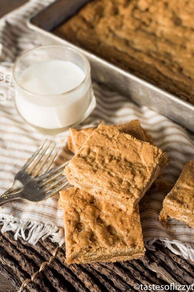  butterscotch bars with milk and forks