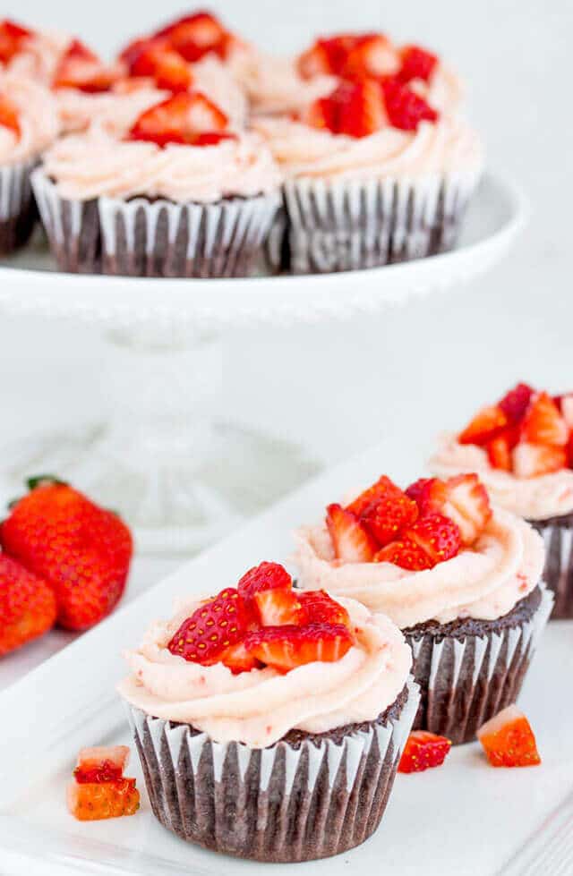 chocolate strawberry cupcakes on a plate