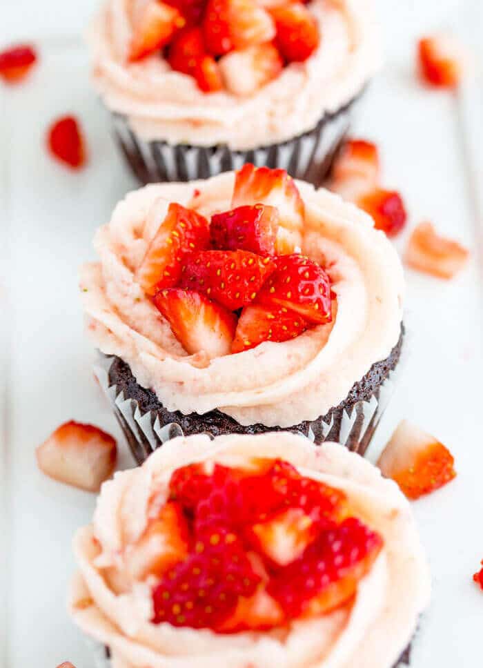 chocolate strawberry cupcakes on a plate