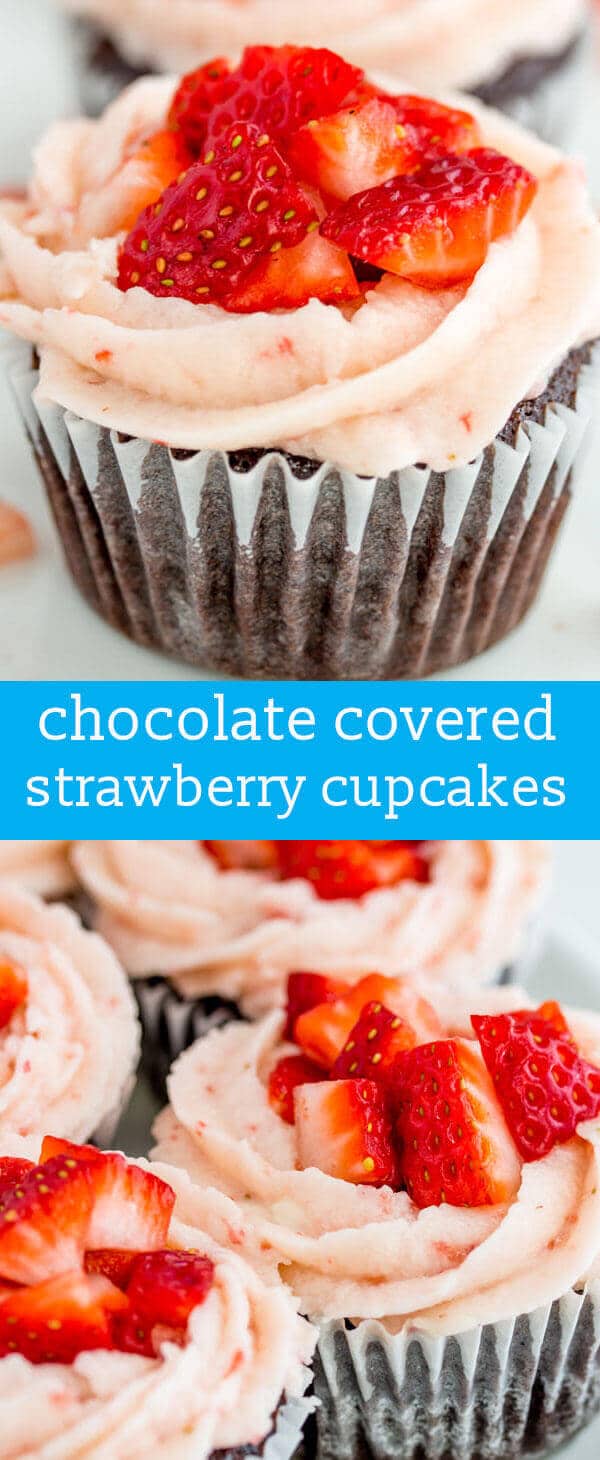 Chocolate Strawberry Cupcakes {From-Scratch Chocolate Cupcakes w/ Strawberry Buttercream} homemade chocolate cupcake / strawberry frosting