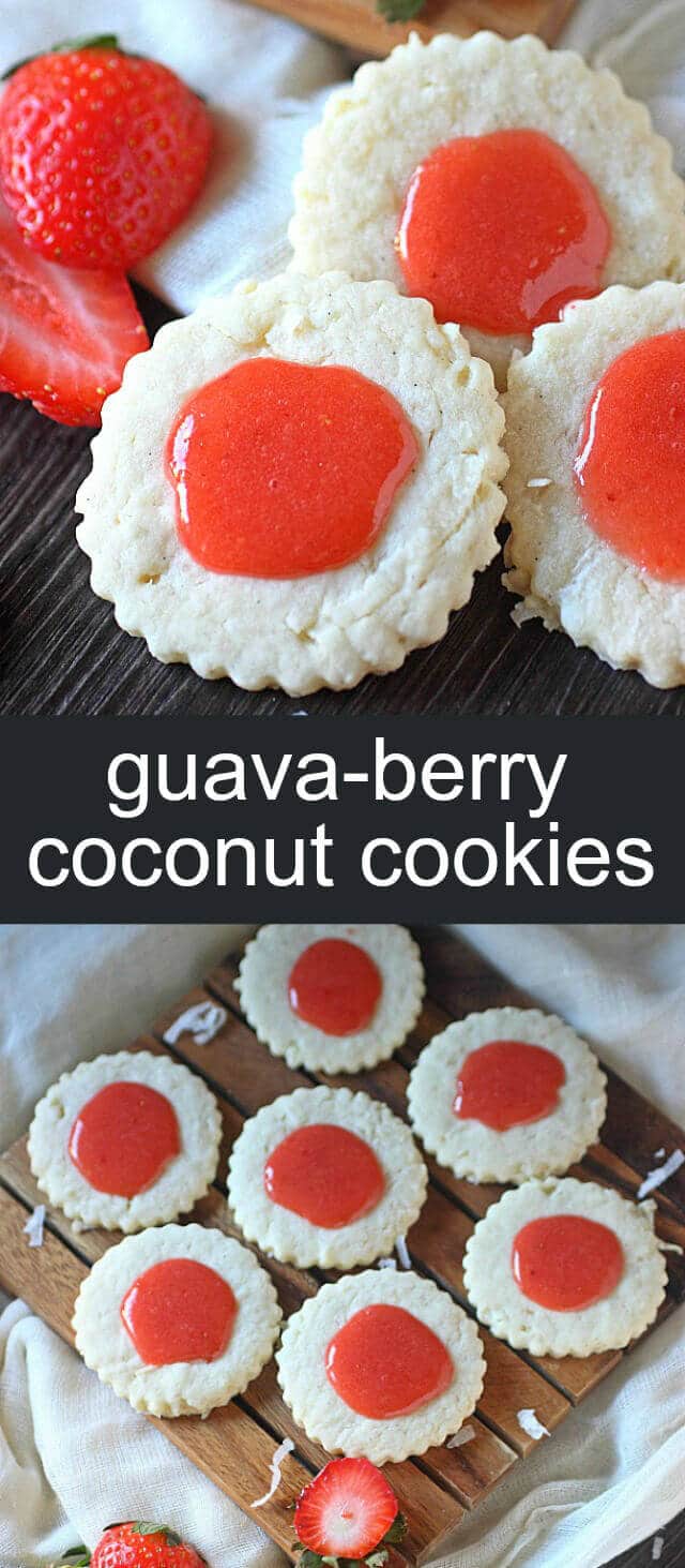 Guava-Berry Coconut Cookies {A Fun Tropical Treat} cookie/ coconut/ guava Spring meets the tropics with these Guava-Berry Coconut Cookies! A cream cheese sugar cookie, folded with tropical coconut and glazed with strawberry guava!